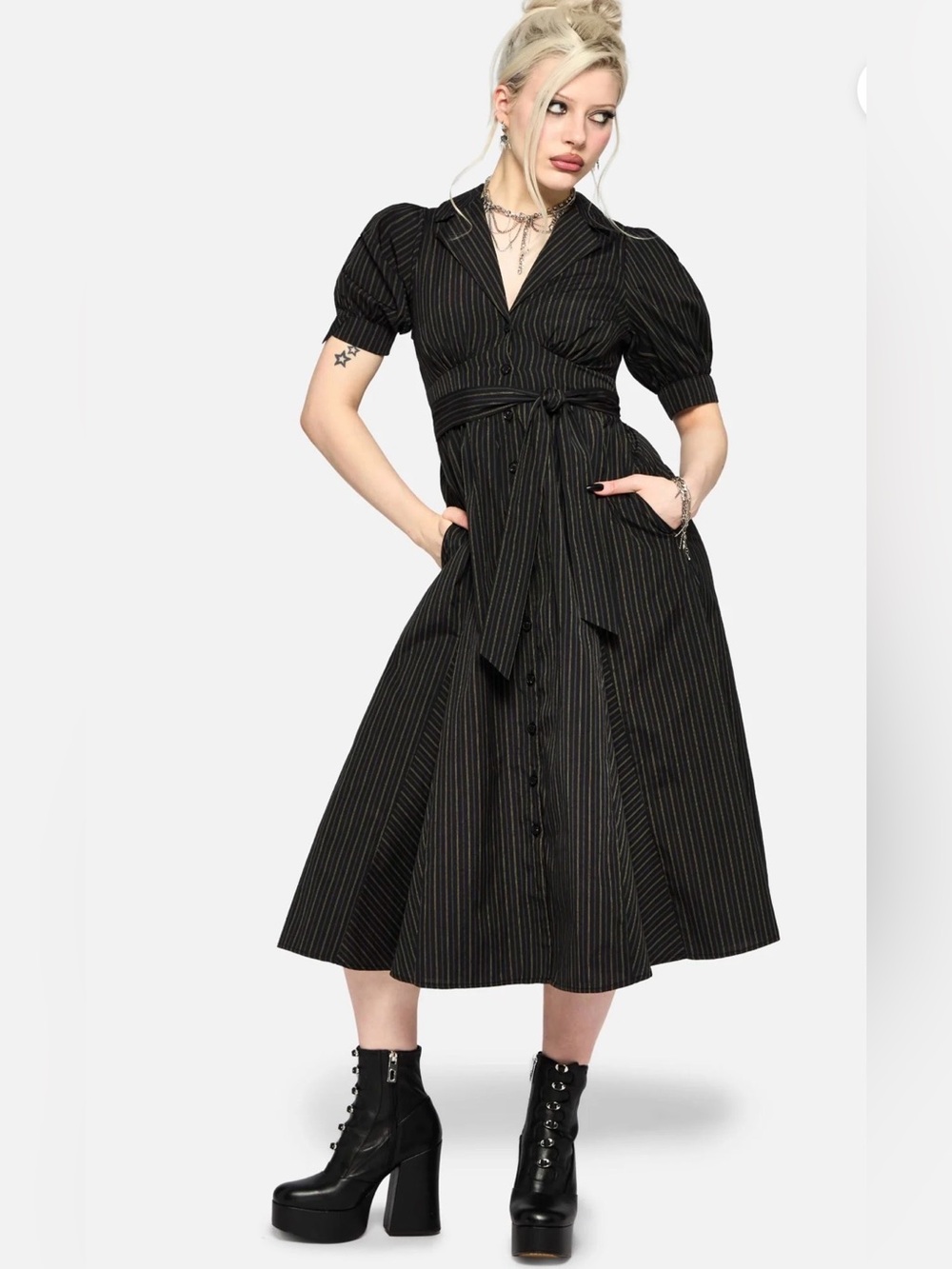 NWT Disturbia Jenna Stripe Cotton Tie Midi Dress size 14